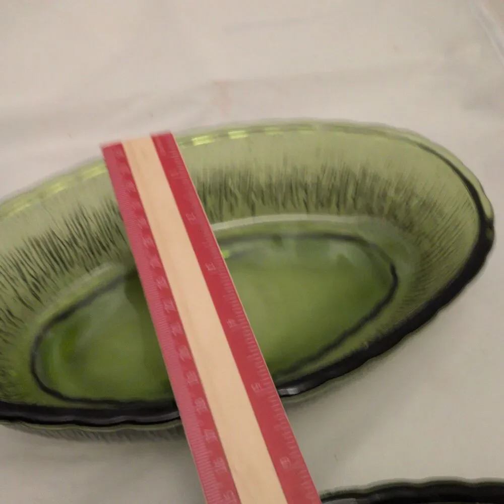 Vintage 1975 FTD Avocado Green Oval Glass Bowls - Set of 2 Bark Textured Mid...